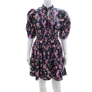 Beyond By Vera Womens Floral Print A Line Sun Dress Navy Blue Pink Size Medium